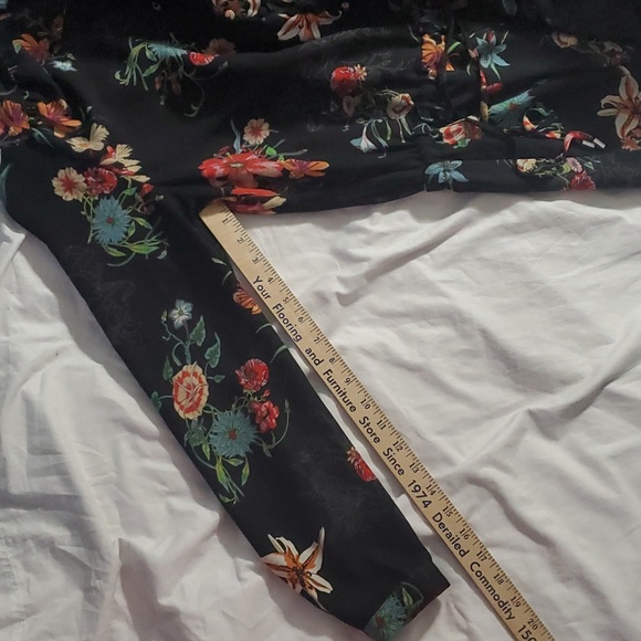 : fleur bleve black floral design button front Drawstring tunic dress top sz 8 - Picture 5 of 16